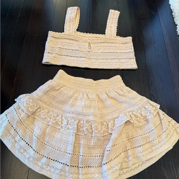 Beige Crochet Crop Top and Skirt Set XS lightly worn - Picture 3 of 5